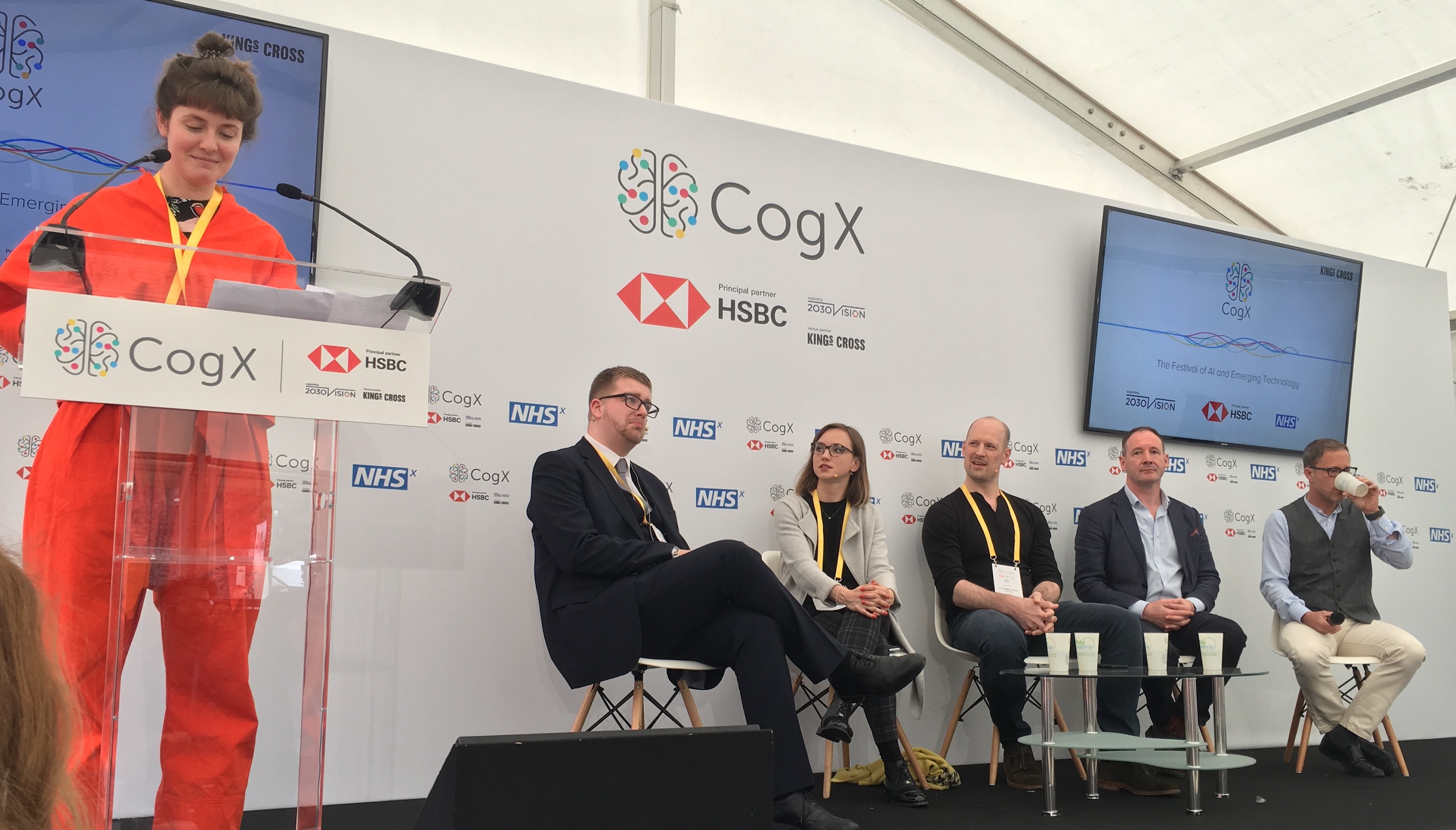 Maxine Mackintosh presenting on the CogX Health Stage.